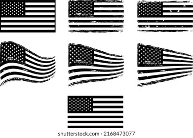 Grunge American flags. 4th of july design.