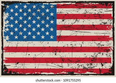 Grunge American Flag.Vintage flag of USA.Vector.