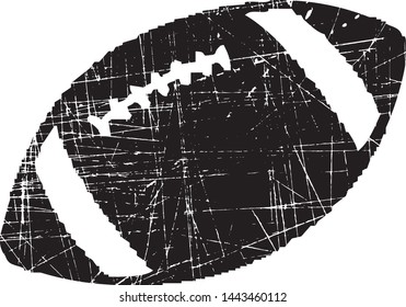 Grunge american football ball vector icon. Sport equipment concept illustration. Rugby ball textured style. Design for print, textile, web and app use. Isolated on white background. Eps10.