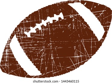 Grunge american football ball vector icon. Sport equipment concept illustration. Rugby ball textured style. Design for print, textile, web and app use. Isolated on white background. Eps10.