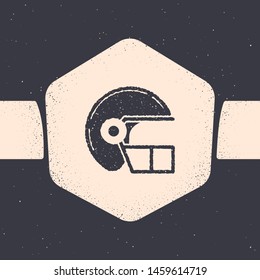 Grunge American football helmet icon isolated on grey background. Monochrome vintage drawing. Vector Illustration