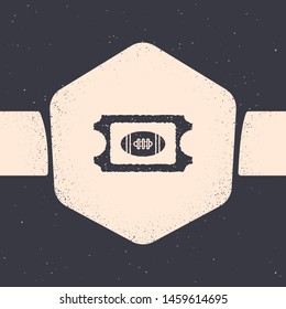 Grunge American Football ticket icon isolated on grey background. Monochrome vintage drawing. Vector Illustration