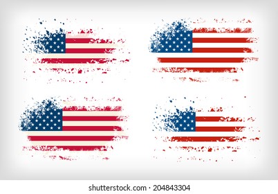 Grunge american ink splattered flag vectors