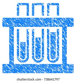 Grunge Analysis Test-Tubes icon with grunge design and dirty texture. Unclean vector blue Analysis Test-Tubes pictogram for rubber seal stamp imitations and watermarks. Draft sign symbol.