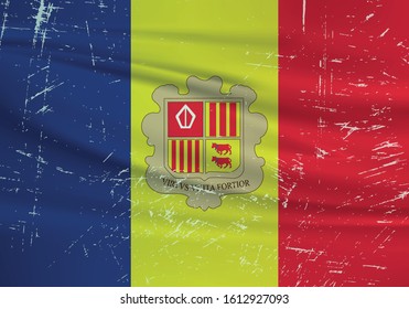 Grunge Andorra flag. Andorra flag with waving grunge texture. Vector background.