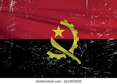 Grunge Angola flag. Angolan flag with waving grunge texture. Vector background.