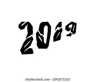 Grunge angular number 2019, hand lettering