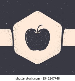 Grunge Apple icon isolated on grey background. Fruit with leaf symbol. Monochrome vintage drawing. Vector Illustration