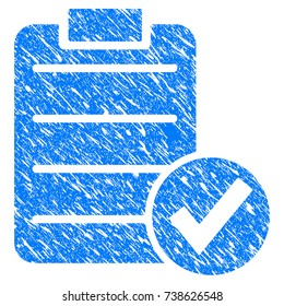 Grunge Approve Test icon with scratched design and dust texture. Unclean vector blue Approve Test pictogram for rubber seal stamp imitations and watermarks. Draft sign symbol.