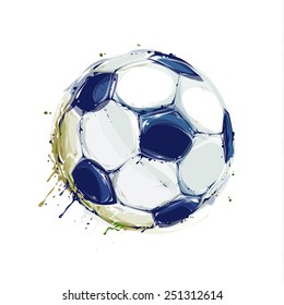 Grunge aquarelle styled soccer ball on white. Vector illustration.