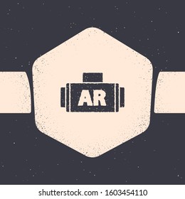 Grunge Ar, augmented reality icon isolated on grey background. Monochrome vintage drawing. Vector Illustration