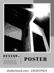 Grunge architectural abstract background template copy space. Black and white backdrop design for poster, banner, leaflet, cover, magazine, brochure, or booklet.