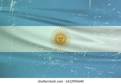 Grunge Argentina flag. Argentina flag with waving grunge texture. Vector background.