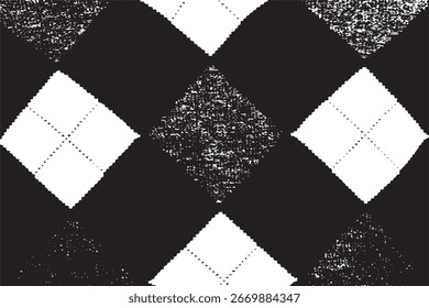 Grunge Argyle Muster - Schwarz und Weiß Distressed Diamond Textur