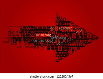 Grunge arrow with binary codes.
Red grunge stylized arrow with fragments of binary codes. Vector available.
