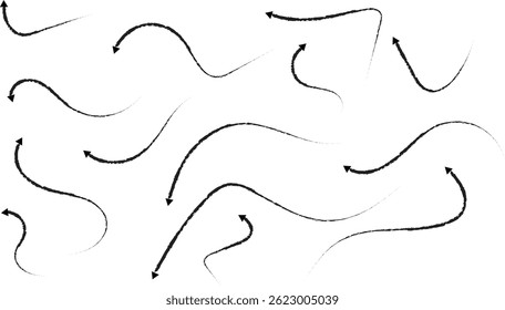 Ícone de seta grunge definido. curva pontilhada setas design. Coleção de setas desenhadas à mão. Setas curvas. ícones de troca
