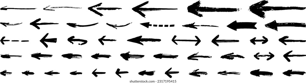 grunge arrow vector. grunge arrow brush. Set of different grunge brush arrows, pointers.Hand drawn paint object. Vector illustration