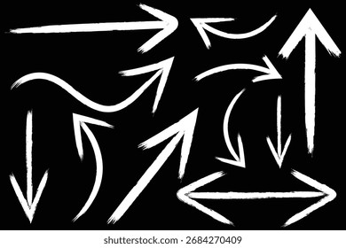 farbiger Pfeilvektor. farbige Pfeilfarbe. Pfeilpinsel doodle Kreide Linie Strich. Skizze Bleistift Pfeilsymbol. Handgezeichnete Grunge Pinsel Skizze Richtung Element. 10 EPS