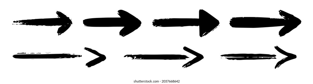 Conjunto de vectores de flecha gruesa. Conjunto de flechas negras dibujadas a mano sobre un fondo aislado. flechas de estilo retro para tu diseño. EPS vectorial 10