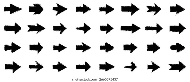 Grunge arrow vector set, Set of different grunge brush strokes arrows. grunge arrow paint black abstract textured vector arrows. Vector illustration eps 10, Hand drawn paint, pointers, object.Vector a