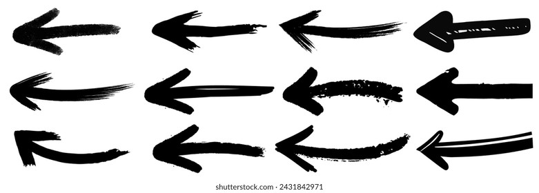 Grunge arrow vector set. Set of hand drawn grunge arrow. Grungy brushes realistic.	
