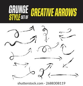 Grunge Arrow Vector Set with Hand-Drawn Sketch Lines for Your Design