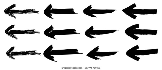 Conjunto de Vector de flecha de grunge. Icono de flecha de garabato de flecha de lápiz de boceto. Colección de flechas Grunge. Ilustración vectorial aislada sobre fondo blanco. 