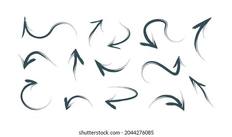 Grunge arrows. Abstract direction arrows graffiti paints brush stylized drawn lines garish vector flat collection for design projects