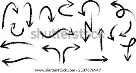 Grunge arrows. Arrow hand drawn brush stroke. Vector grunge pointer.