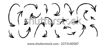 Grunge arrows. Brush painted arrow set with marker texture. Vector illustration isolated in white background