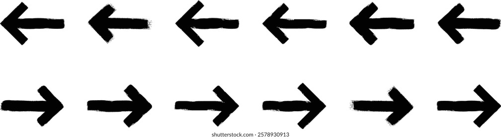 Grunge arrows collection. Set of hand drawn grunge arrow. Grunge arrow vector set. brush arrow paint. Grunge arrow brush drawn. Sketch line brush arrows element.