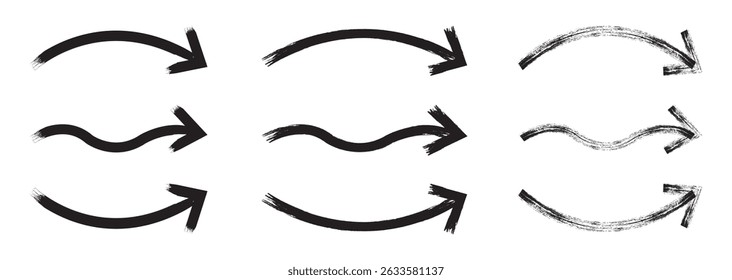  Grunge Arrows Collection. Set of hand drawn doodle  thick arrows in different directions. icon vector set.