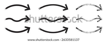  Grunge Arrows Collection. Set of hand drawn doodle  thick arrows in different directions. icon vector set.