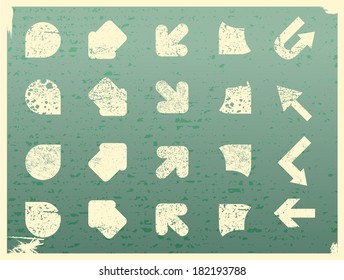 Grunge arrows, isolated on green background.Fully editable and customizable. 