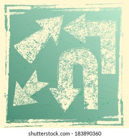 Grunge arrows, isolated on green background.
