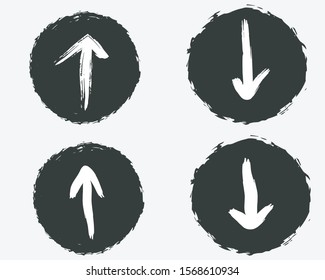 Grunge arrows on circles background. Vector, isolated, dry brush strokes