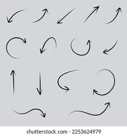 Grunge arrows on white background. Vector hand drawn arrow. Vector illustration