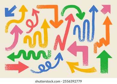 Grunge Arrows. Set of hand drawn grunge arrows. Vector illustration.