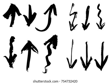 Grunge arrows set. Vector, isolated, brush strokes