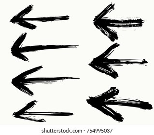 Grunge arrows set. Vector, isolated, brush strokes