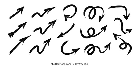 Grunge arrows vector set. Abstract design of direction vector elements various shapes symbols