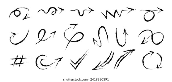 Grunge arrows vector set. Abstract design of direction vector elements various shapes symbols