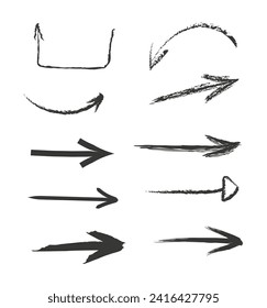 Grunge arrows vector set. Black grunge arrow brushes collection. Grunge arrow paint, direction symbols