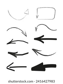 Grunge arrows vector set. Black grunge arrow brushes collection. Grunge arrow paint, direction symbols