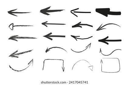 Grunge arrows vector set. Black grunge arrow brushes collection. Grunge arrow paint, direction symbols