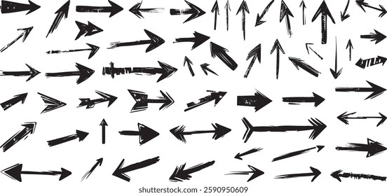 Grunge Arrows Vector Set, Hand Drawn Direction Indicators Isolated on White Background