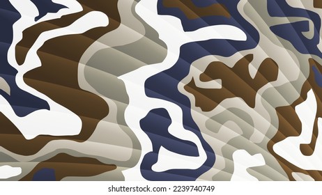 Grunge art background in cold colors. Gently curved, translucent stripes over overlapping multicolored abstract shapes with jagged edges. Vector.