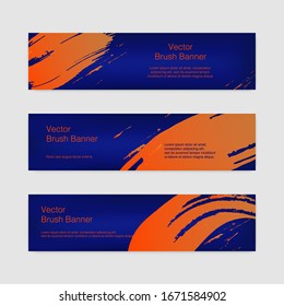 Grunge Art Flyer Design. Phantom Blue Curry Set of Vector Leaflet Template. Navy Blue Sun Warm Paint Stroke Background. Sky Blue Copper Set of Vector Flyer Template. Paint Stroke Banner Design.