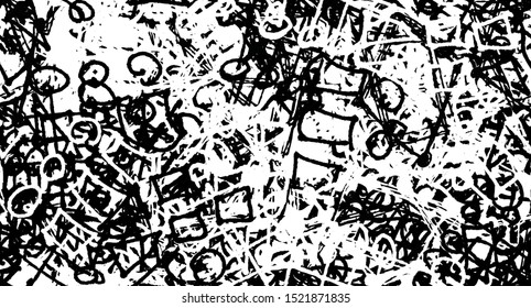 Grunge art Wallpaper. Abstract seamless background. The texture of chaotic elements. Black and white old surface. Monochrome pattern