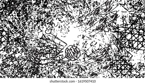 Grunge art Wallpaper. Abstract seamless background. The texture of chaotic elements. Black and white old surface. Monochrome pattern